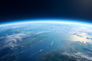 Blick auf die Erde vom Weltraum aus, Blauer Planet, Atmosphäre, erstellt mit generativer KI