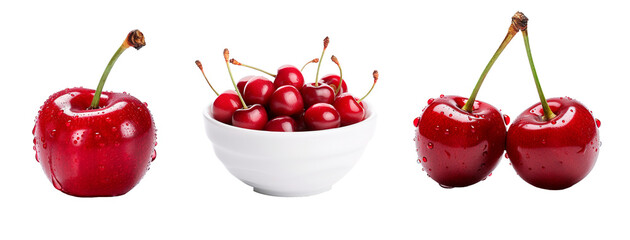 Cherries collage set over isolated transparent background