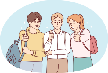 Smiling students show thumbs up