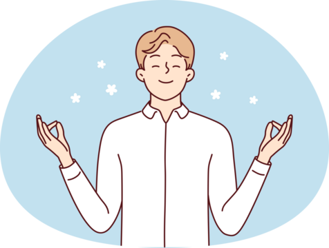 Happy man with mudra hands meditate
