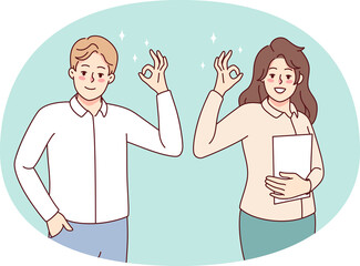 Smiling people show ok sign