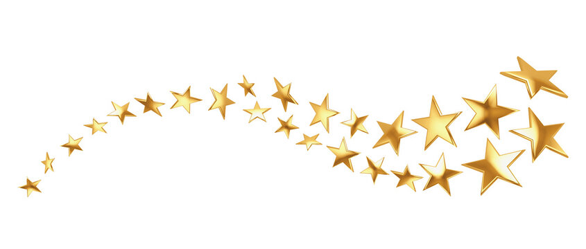 Golden flying stars isolated on transparent background
