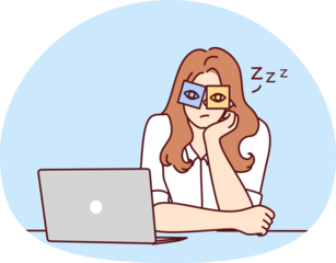 Tired woman feel overwhelmed at workplace