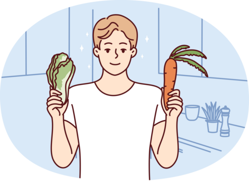 Smiling man holding fresh vegetables