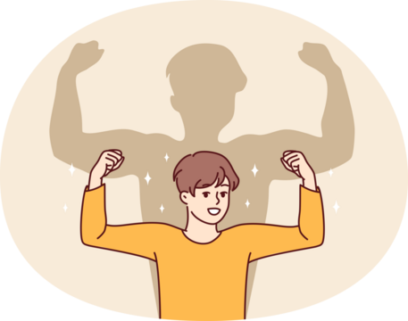 Smiling boy dream on having muscles