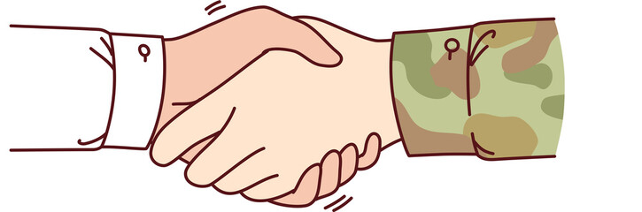 Handshake between soldier and civilian symbolizing support military after returning from hostilities