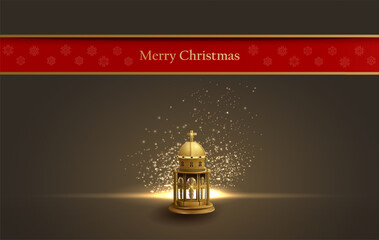 christmas card design background with golden church lantern