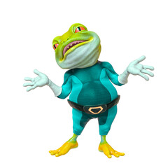super frog is standing up and singing