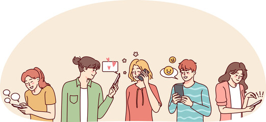 People using smartphones texting online