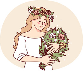 Happy woman with flowers