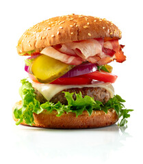 Fresh tasty burger isolated on white.