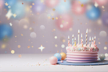 Birthday Cake with 10 Candles Pastel Color Party Invitation Gift Card Background Wallpaper Celebration
