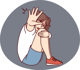 Scared girl make stop gesture