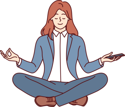 Business woman meditates and practices yoga to get rid of bad emotions or learn zen buddhism - Powered by Adobe
