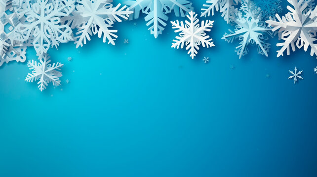 winter christmas background with snowflakes and snow on blue