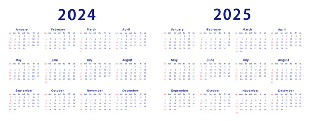 Calendar 2024, calendar 2025 week start Sunday corporate design planner template. Fully Editable Vector Design
