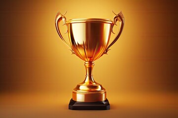 Gold trophy 1st place winner isolated with confetti and gold background