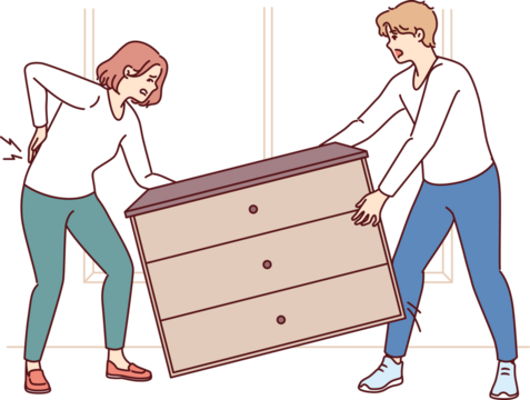 Woman injured back while rearranging furniture in house with husband or moving to new apartment - Powered by Adobe