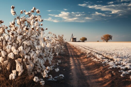 Rural landscape with farmer's cotton field
