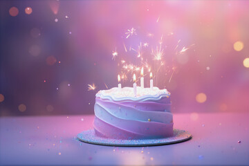 Birthday Cake with 4 Candles Pastel Color Party Invitation Gift Card Background Wallpaper Celebration