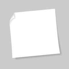 Post note paper sheet isolated on gray background. Vector white office memo template. Message on note paper. Reminder sticky note. Template for your projects. Vector illustration.
