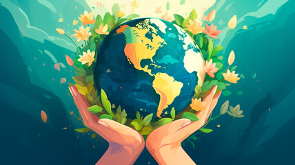 save the earth with flowers and leaves.