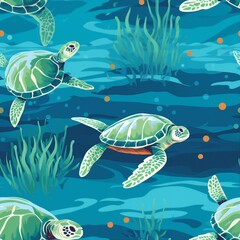 Obraz na płótnie Canvas Sea Turtles Swimming Gracefully Pattern