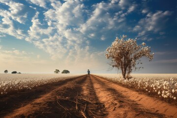 Rural landscape with farmer's cotton field
