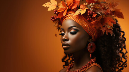 Photo of african woman on orange background colorful of africa day concept