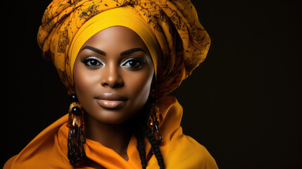 Photo of african woman on black background colorful of africa day concept