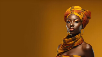 Photo of african woman on yellow background colorful of africa day concept