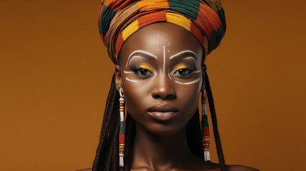 Photo of african woman on orange background colorful of africa day concept - obrazy, fototapety, plakaty