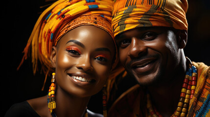 Obraz premium Photo of african people on black background colorful of africa day concept