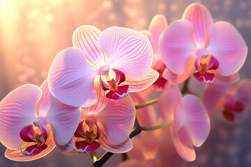 Pink Phalaenopsis Orchid flowers in sunny lights, close up