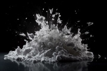 crushed ice spreading explosively on black background. Generative AI