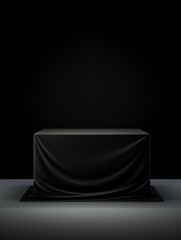 Silk Minimalistic Product Podium. The Stage for Product Presentation on Black Background. Geometric Platform Pedestal. Ai Generated Vertical Podium Mockup for a Product advertisement.