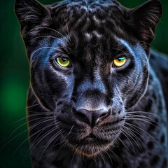 Black panther proud green eyes,