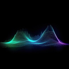 Sound waves in halftone blue and green gradient oscillating from shining light, abstract technology background.