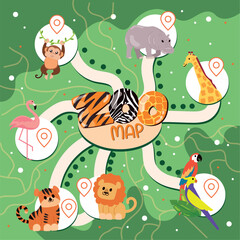 Colored zoo interactive map with cute animals Vector