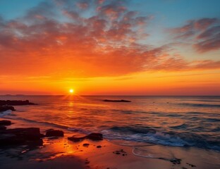 Fototapeta na wymiar Sunset on the sea, a New Year's Day sunrise over the ocean, the rising Sun