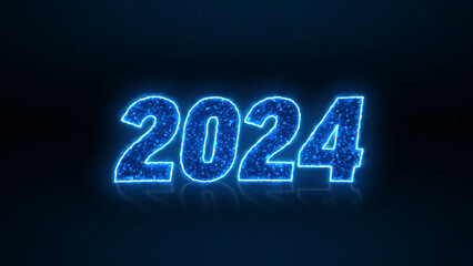 Happy New Year 2024 in glowing neon futuristic technology looping background