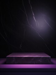 Violet Marble Minimalistic Product Podium. The Stage for Product Presentation on Black Background. Geometric Platform Pedestal. Ai Generated Vertical Podium Mockup for a Product advertisement.