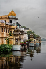 Beautiful city landscape view at lake Pichola in Udaipur Rajasthan India