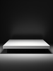 White Minimalistic Product Podium. The Stage for Product Presentation on Black Background. Geometric Platform Pedestal. Ai Generated Vertical Podium Mockup for a Product advertisement.