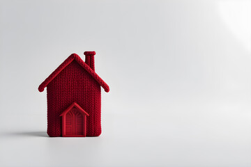 thermal insulation concept, knitted house on a minimalistic background