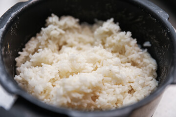 rice, raw and cooked grains, spices, and ingredients, capturing the essence of diverse flavors