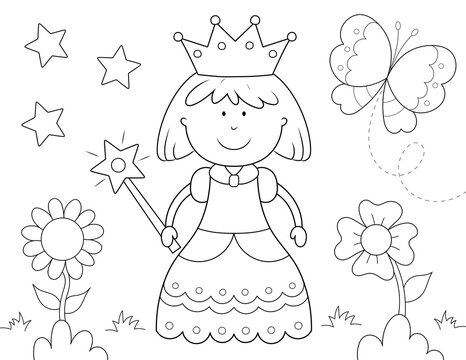 princess cartoon coloring page for kids. you can print it on standard 8.5x11 inch paper
