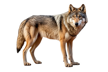 Wolf isolated on a transparent background right side portrait. Studio animal photography.