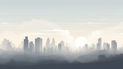 Background with a minimalist city skyline, in the style of line art, charcoal and light gray