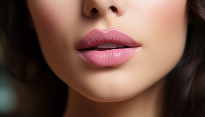 Close up of beautiful lips. Skin and plump lips with natural makeup. Part of face. Make-up concept.